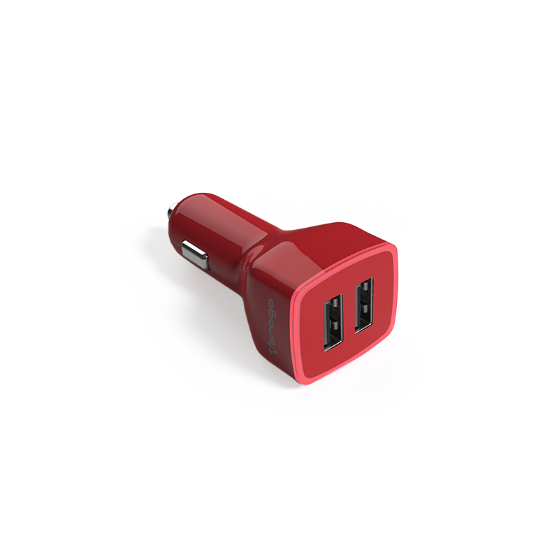 CARGADOR PARA AUTO VORAGO 2 PUERTOS USB ROJO BLIST...