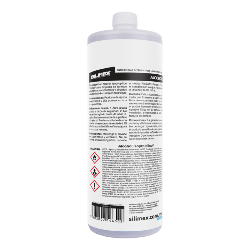 ALCOHOL ISOPROPILICO SILIMEX DE 1 LT